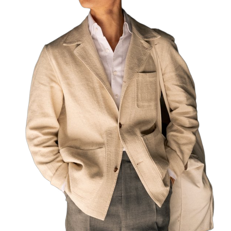 Men's Casual Comfort Linen Lapel Single Breasted Blazer 9891528474808