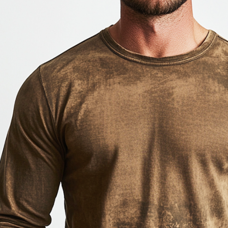 Men's Retro Casual Distressed Printed Round Neck Long Sleeve T-Shirt 9911545954488