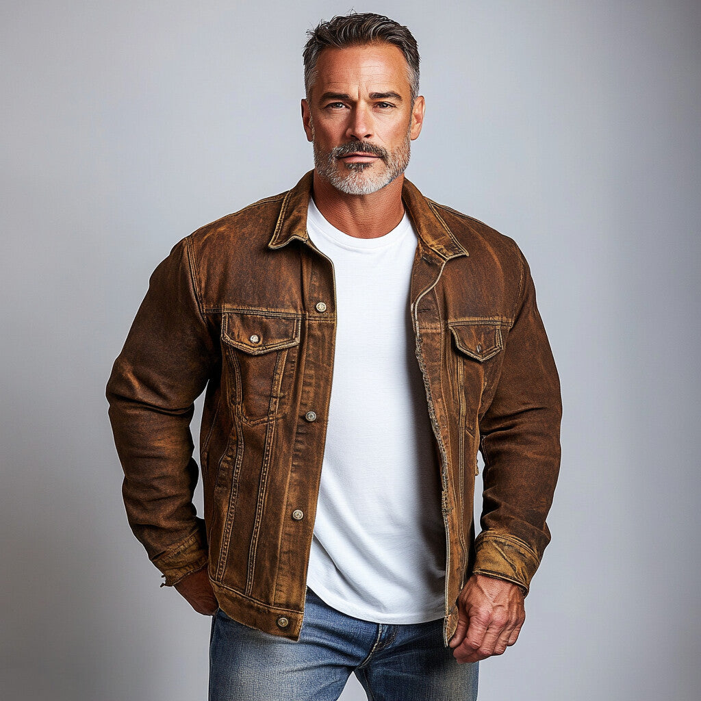 Men's Casual Single Breasted Long Sleeve Distressed Denim Jacket 9899607785656