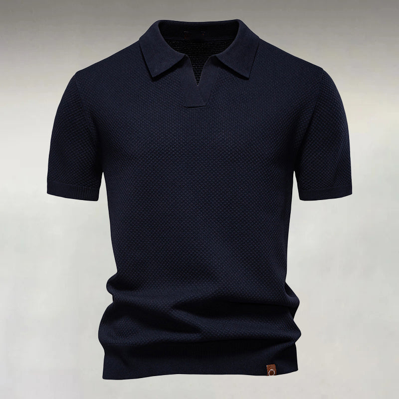 Men's Business Buttonless Short Sleeve Textured Knit Polo Shirt 9917070966968