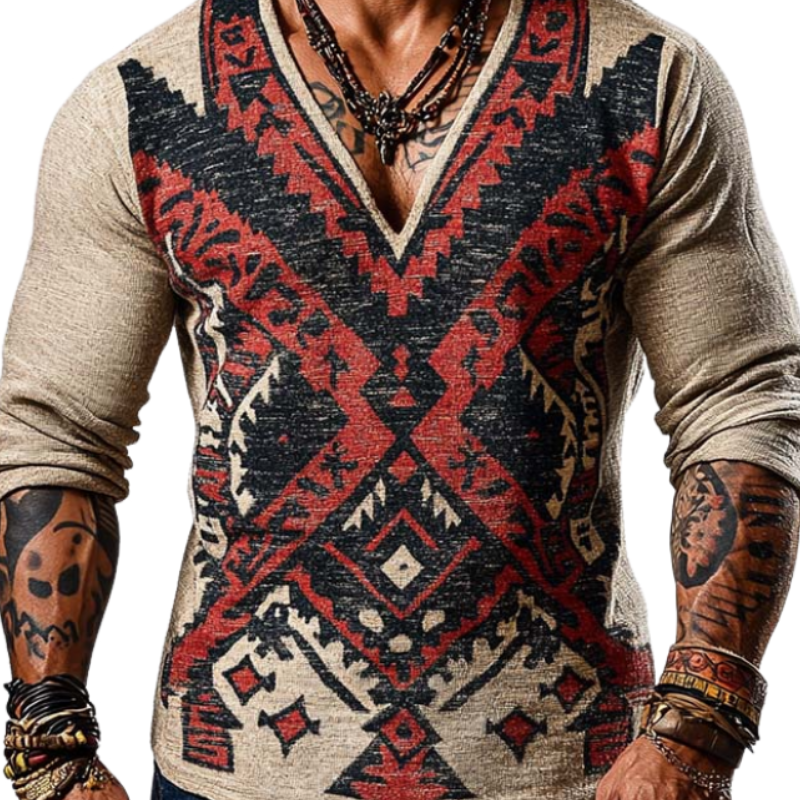 Men's Casual Slim Fit V-Neck Knitted Printed Long Sleeve T-Shirt 9902010597560
