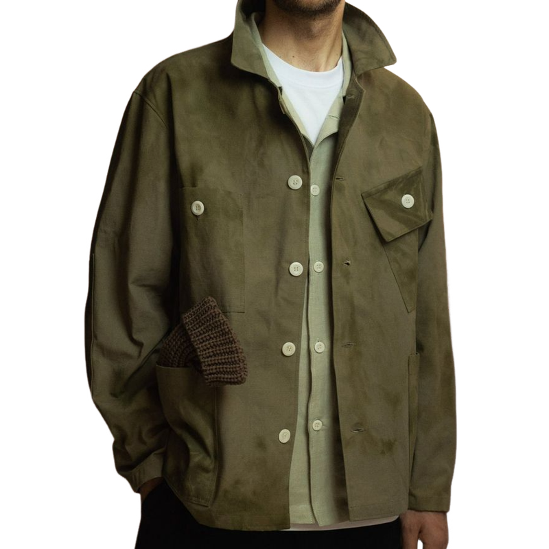 Men's Vintage Casual Suede Lapel Long Sleeve Shirt 9893977358520