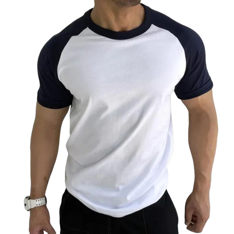 Men's Casual Cotton Round Neck Colorblock Patchwork Short Sleeve T-shirt 9901320241336