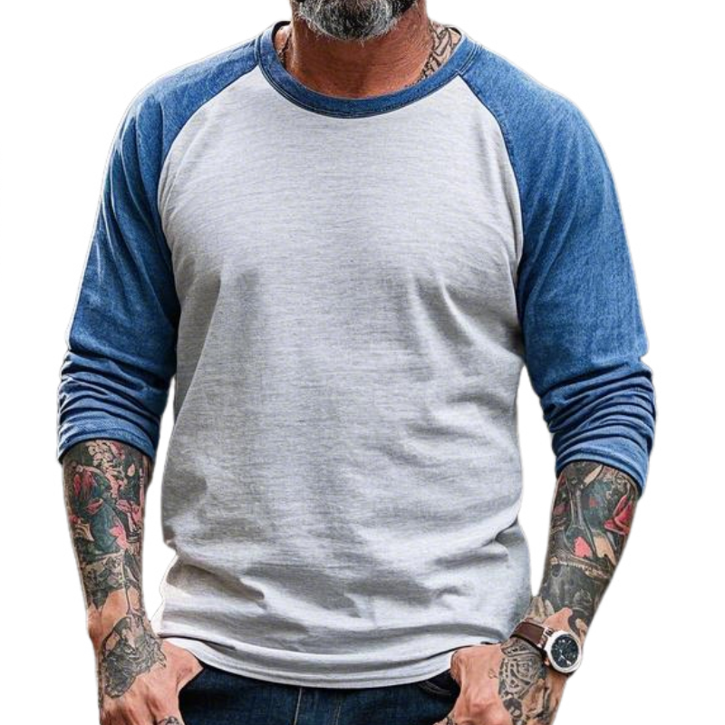Men's Vintage Western Crew Neck Cotton Blend Raglan Long Sleeve T-shirt 9905397039288