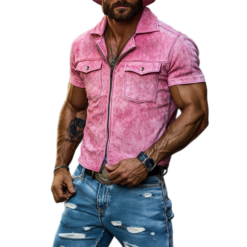Men's Classic Casual Western Style Lapel Slim Fit Suede Shirt 9903253520568