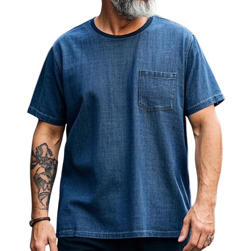 Men's Vintage Casual Loose Round Neck Cotton Blend Short Sleeve T-Shirt 9903594668216