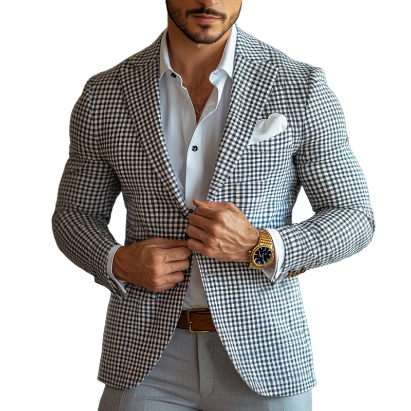 Men's Fashion Spring Summer Checked Notch Lapel Two Buttons Blazer 9909012136120