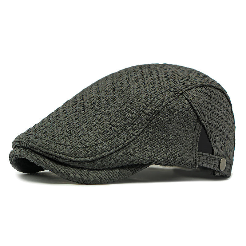 Men's Herringbone Pattern Sunshade Straw Woven Beret 9949457612984