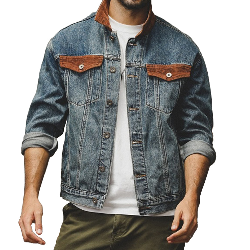 Men's Retro Denim Lapel Color Matching Work Jacket 9884509241528