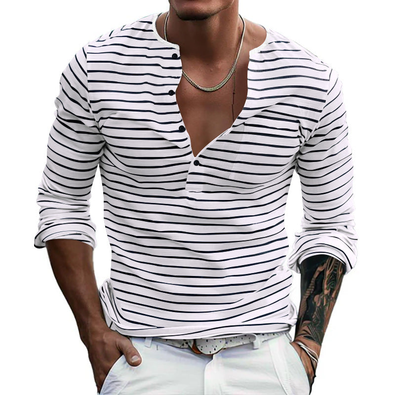 Men's Long Sleeve Striped V-Neck T-shirt241200914 9877944991928