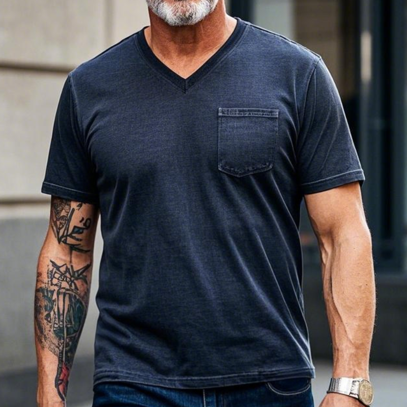 Men's Vintage Casual V-Neck Cotton Blend Short Sleeve T-Shirt 9903594897592
