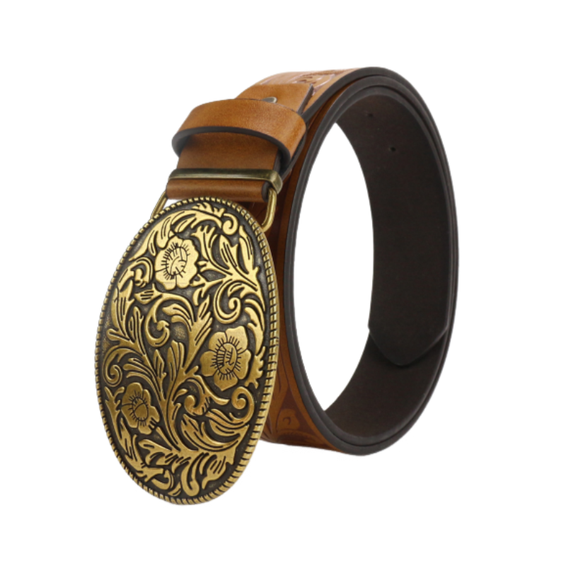 Men's Vintage Engraved Western Cowboy Leather Belt 9893976703160