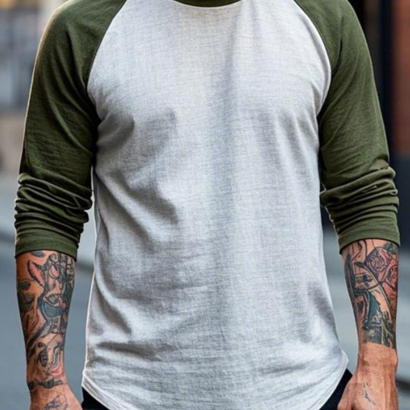 Men's Vintage Casual Round Neck Cotton Blend Raglan Long Sleeve T-shirt 9905397104824
