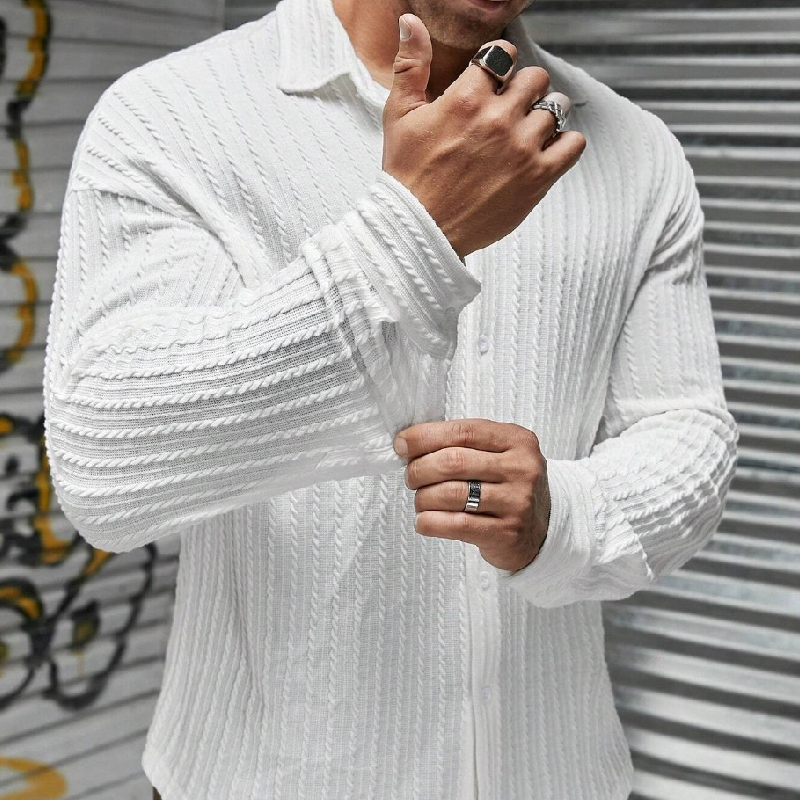 Men's Classic Lapel Skin-friendly Long Sleeve Shirt 9892051714232