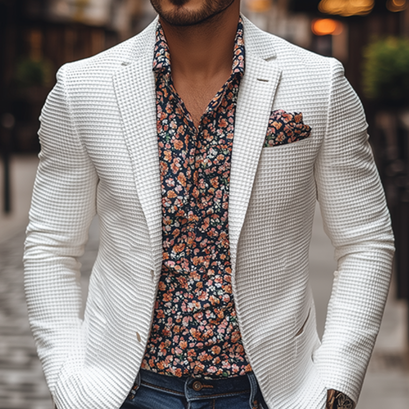 Men's Classic American Casual Slim Fit Solid Color Waffle Blazer 9907265437880