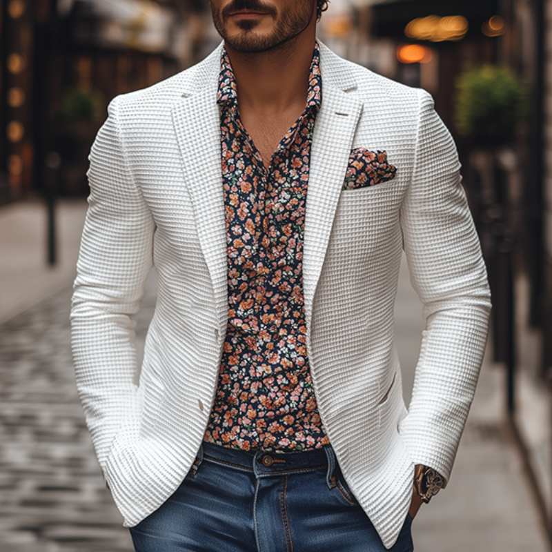 Men's Classic American Casual Slim Fit Solid Color Waffle Blazer 9907265437880