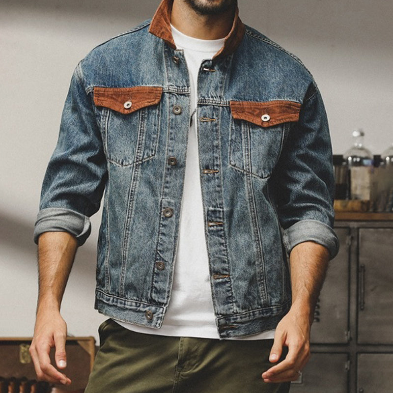 Men's Retro Denim Lapel Color Matching Work Jacket 9884509241528