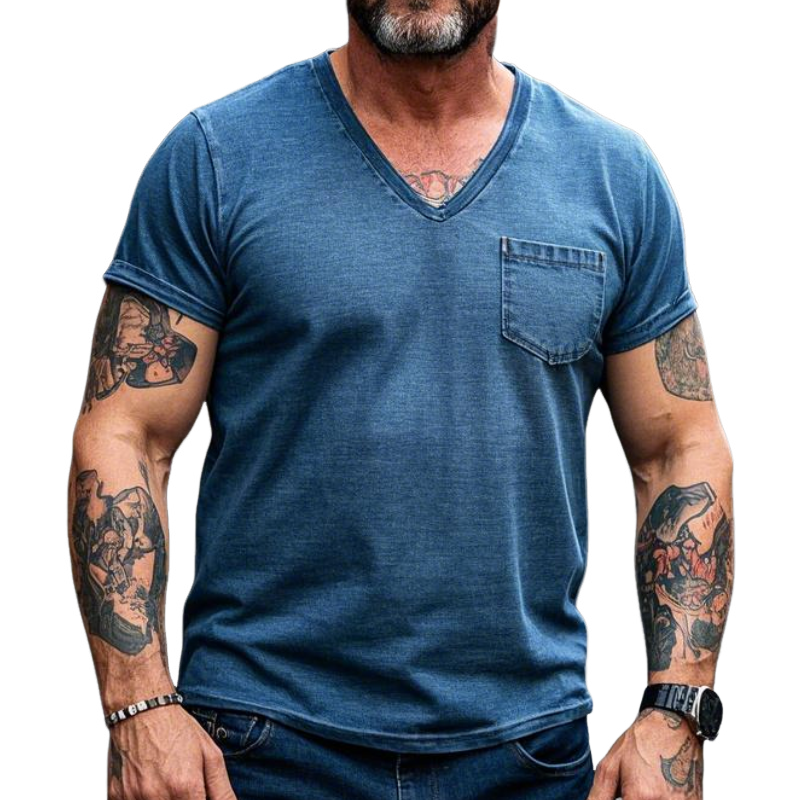 Men's Vintage Casual V-Neck Cotton Blend Short Sleeve T-Shirt 9903253651640