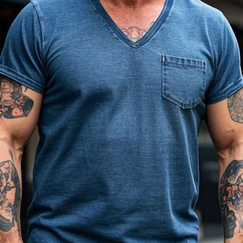 Men's Vintage Casual V-Neck Cotton Blend Short Sleeve T-Shirt 9903253651640