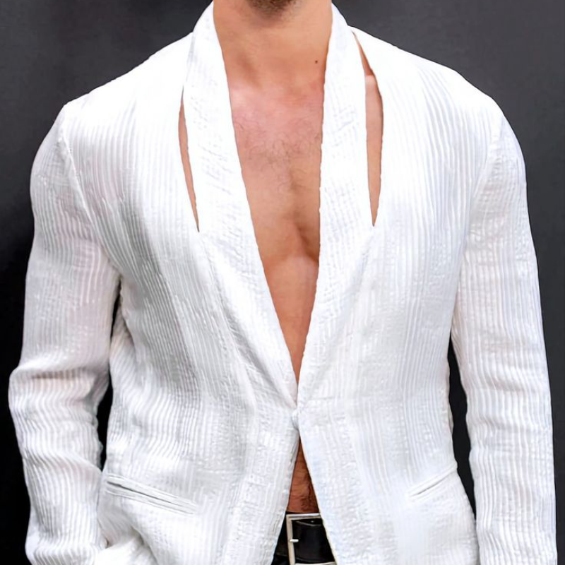 Men's Fashion Casual V-neck Slim Fit Textured Fabric Blazer 9893976244408