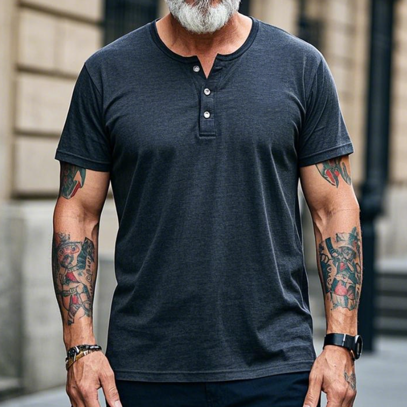 Men's Vintage Casual Henley Collar Cotton Blend Short Sleeve T-Shirt 9903594733752