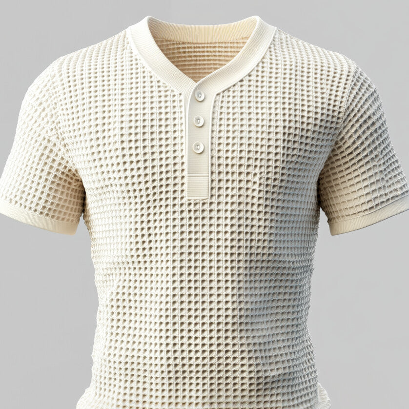 Men's Half Button Short Sleeve Grid Texture Shirt 9951402033336
