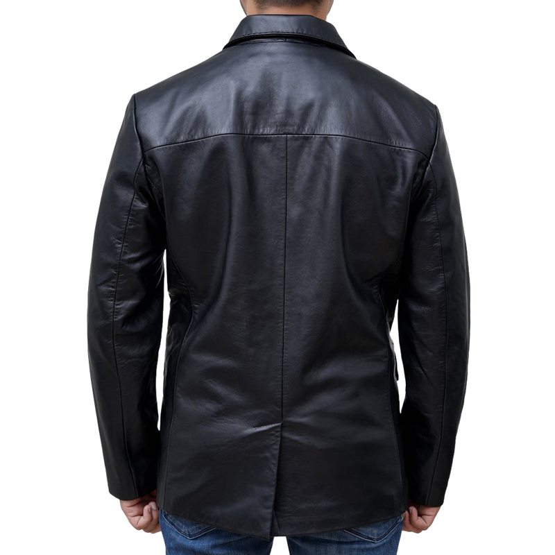 Men's Classic Vintage Lapel Two Button Leather Blazer 9893976146104