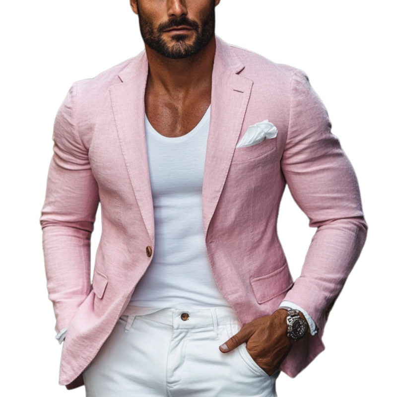 Men's Fashion Cotton and Linen Single Button Lapel Blazer 9894195560632