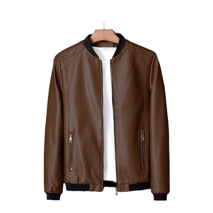 Men's Stand Collar Leather Motorcycle Jacket 9261080477880