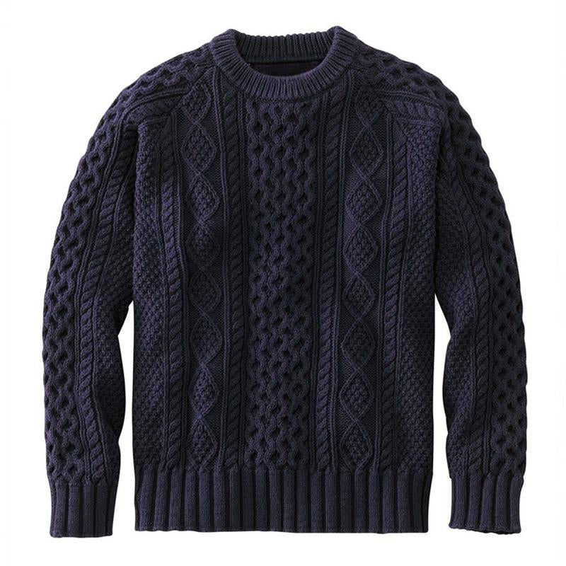 Men's Solid Color Textured Knitted Crew Neck Sweater 9262178566328