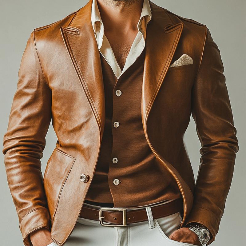 Men's Vintage Lapel Leather Blazer 9885839589560