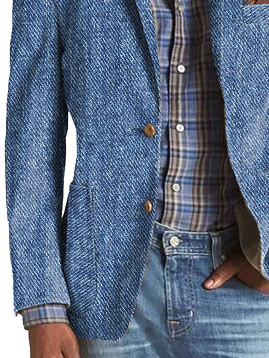 Men's Vintage Cotton Twill Printed Lapel Multi-Pocket Casual Blazer 9888733954232