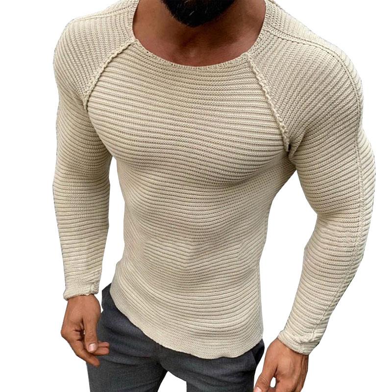 Men's Round Neck Slim Long Sleeve Knit Pullover Sweater 9262174994616