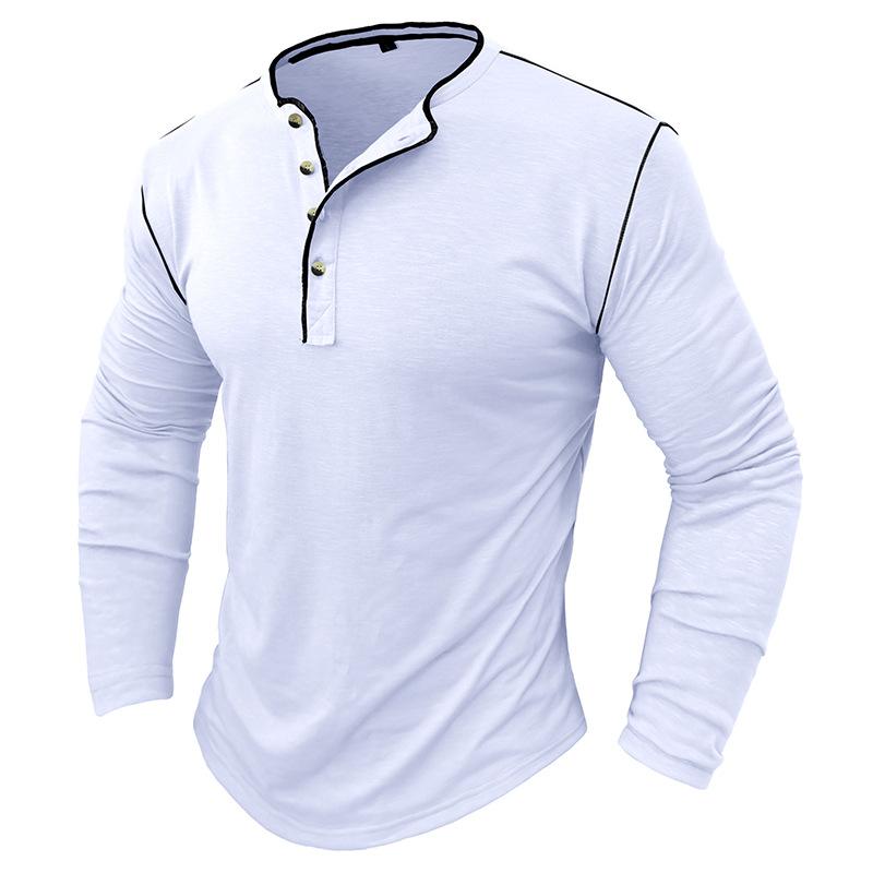 Men's Contrast Color Button Henley Neck Long Sleeve T-Shirt 9261142737080