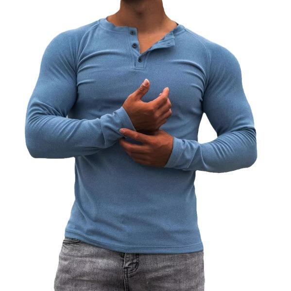 Men's Solid Henley Collar Long Sleeve Casual T-shirt 9261138772152