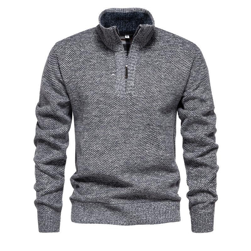 Men's Stand Collar Plus Velvet Long Sleeve Half Zip Casual Sweater 9262182793400