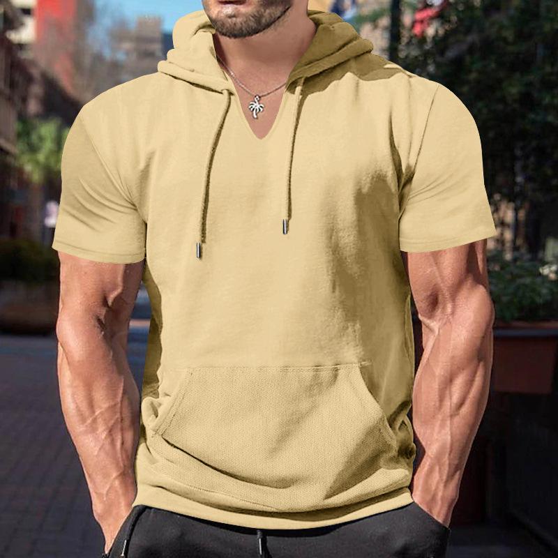 Men's Fashion Solid Loose Hooded Short Sleeve Casual T-shirt 9261131989176