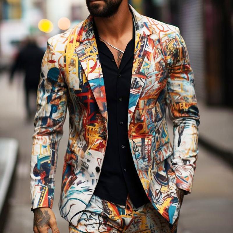 Men's Vintage Casual Print Single Breasted Blazer 9884642115768