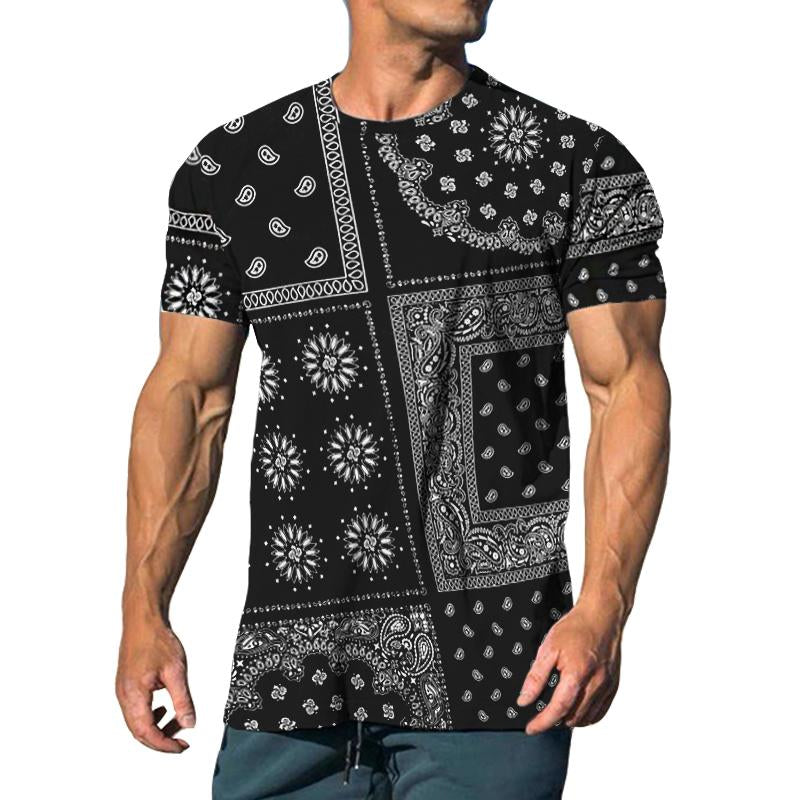 Men's Punk Rock Perris Cashew Flower Crew Neck T-Shirt 9261138575544