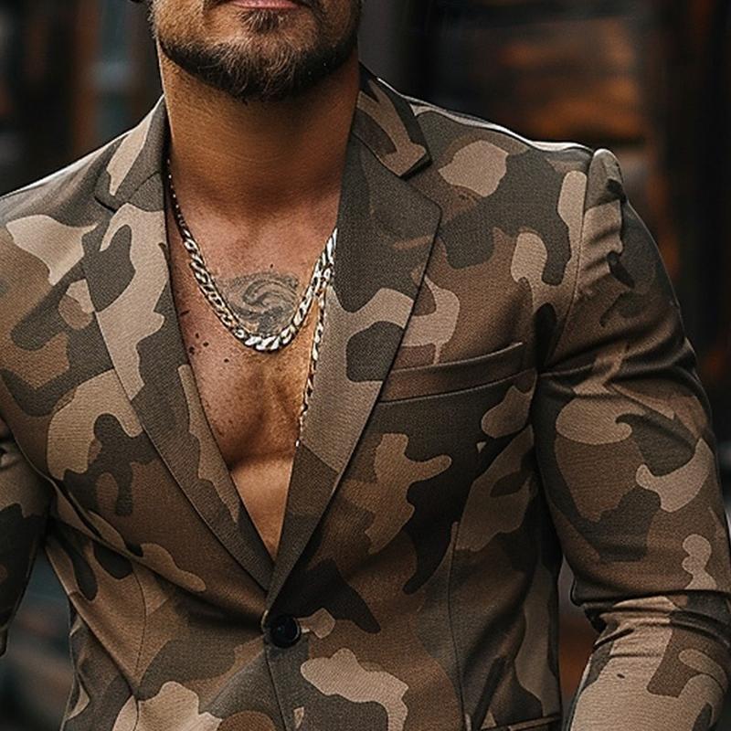 Men's Camouflage Print Button Blazer 9888006176952