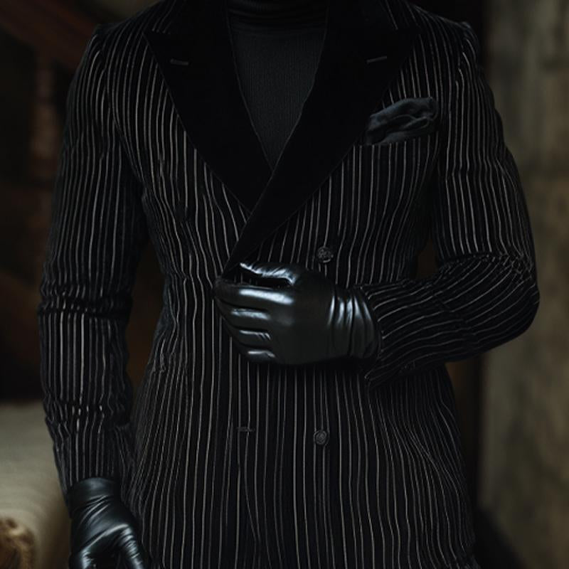 Men's Vintage Vertical Striped Velvet Blazer 9886817976504