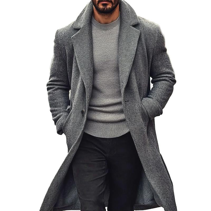 Men's Solid Color Single Breasted Long Coat 9260833210552