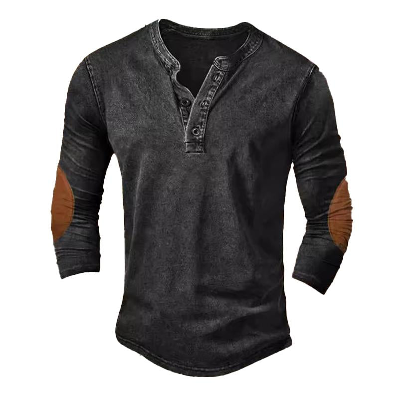 Men's Printed Vintage Button Pullover Long Sleeve T-Shirt 9261139427512