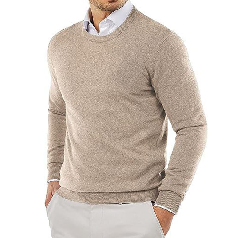 Men's Casual Solid Color Round Neck Knitted Pullover Sweater 9262177747128