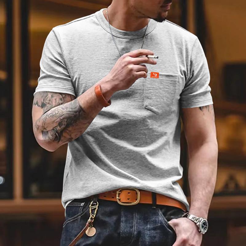 Men's Casual Solid Color Round Neck Short Sleeve T-Shirt 9261128614072