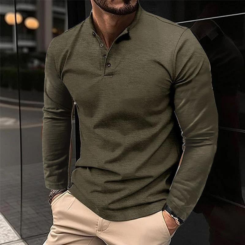 Men's Casual Henley Collar Solid Long Sleeve T-Shirt 9261117964472