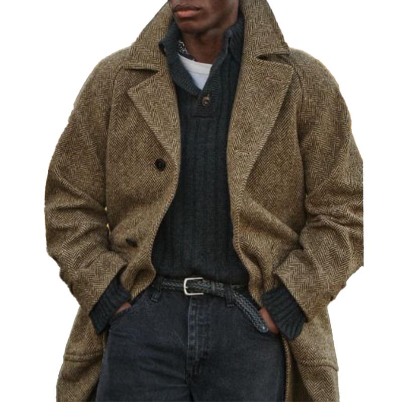 Men's Vintage Herringbone Mid-Length Suit Coat 9261101482168
