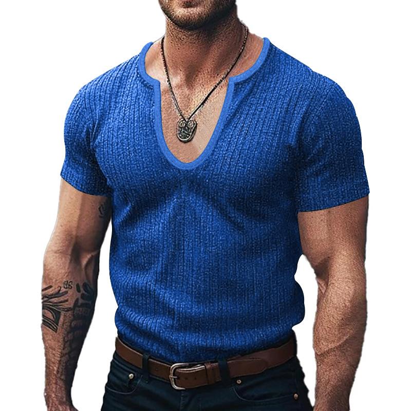 Men's Solid Slim V Neck Short Sleeve Knit T-shirt 9261137002680