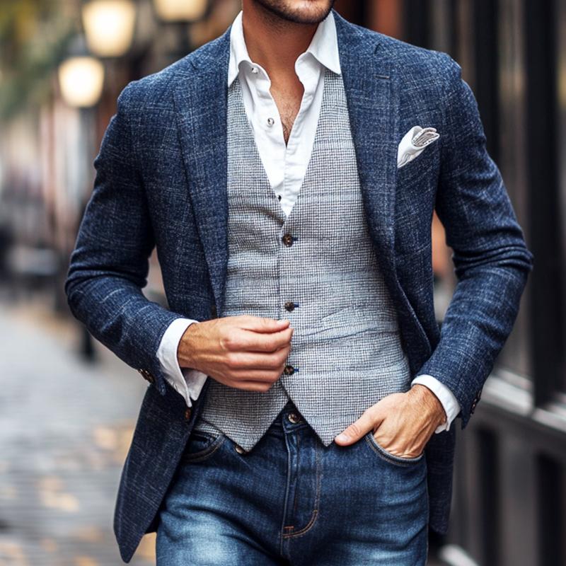 Men's Retro Casual Plaid Straight Shoulder Blazer 9273156337848