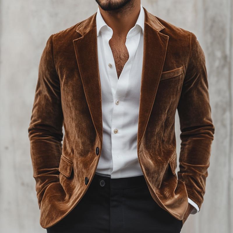 Men's Vintage Casual Velvet Single Breasted Blazer 9880235507896